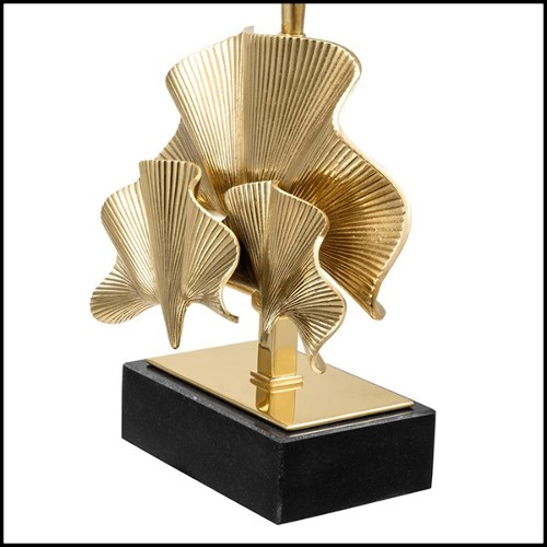 Table lamp with structure in brass polished finish and black granite base 24-Ginko Medium