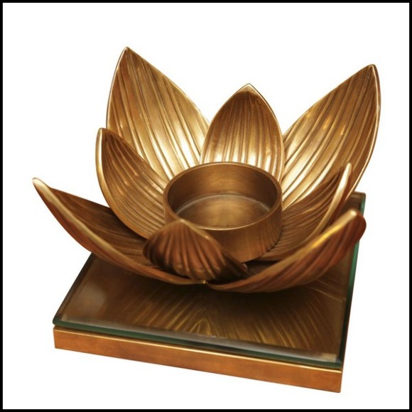 Photophore avec structure en laiton vintage et verre clair 24-Water Flower