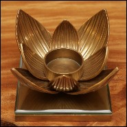 Tealight Holder with structure in vintage brass finish and clear glass 24-Water Flower