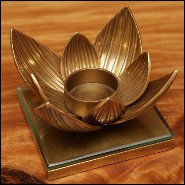 Tealight Holder with structure in vintage brass finish and clear glass 24-Water Flower