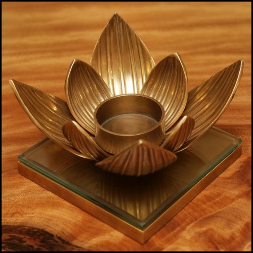 Photophore avec structure en laiton vintage et verre clair 24-Water Flower