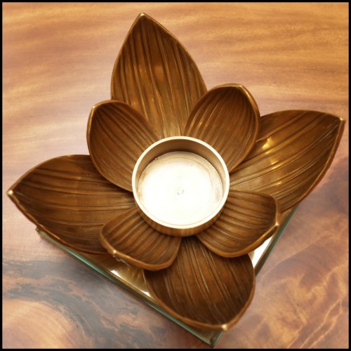 Photophore avec structure en laiton vintage et verre clair 24-Water Flower