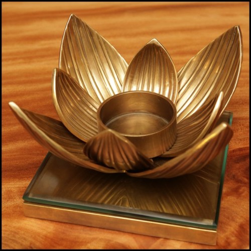 Photophore avec structure en laiton vintage et verre clair 24-Water Flower