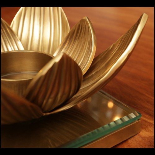 Photophore avec structure en laiton vintage et verre clair 24-Water Flower