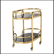 Trolley with structure in stainless steel gold finish and trays black glass 24-Peninsula