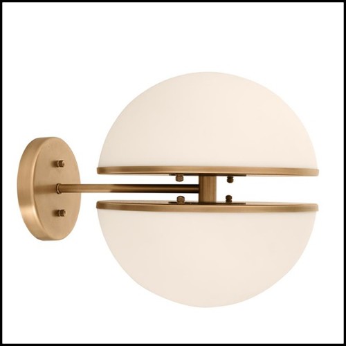 Wall Lamp with structure in antique brass finish and white glass 24-Sphericals