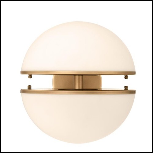 Wall Lamp with structure in antique brass finish and white glass 24-Sphericals