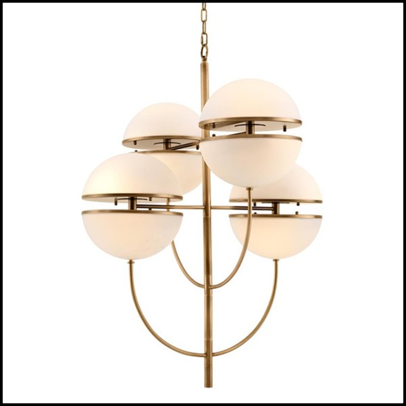 Chandelier with structure in antique brass finish and white glass 24-Chandelier Sphericals