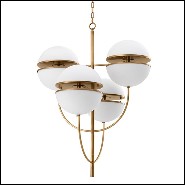 Chandelier with structure in antique brass finish and white glass 24-Chandelier Sphericals