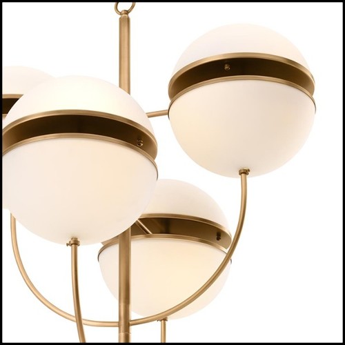 Chandelier with structure in antique brass finish and white glass 24-Chandelier Sphericals