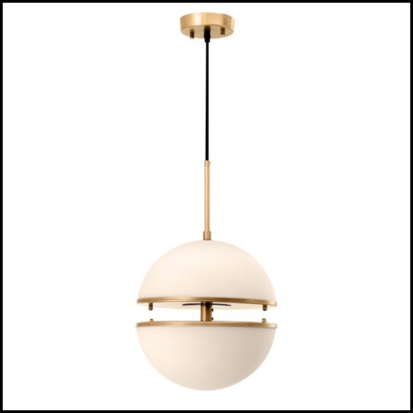 Hanging Lamp with structure in antique brass finish and white glass 24-Sphericals Single