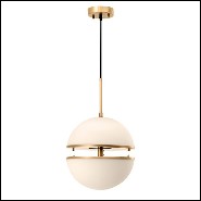 Hanging Lamp with structure in antique brass finish and white glass 24-Sphericals Single