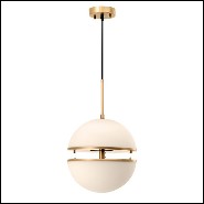 Suspension avec structure finition laiton antique et verre blanc 24-Sphericals Single