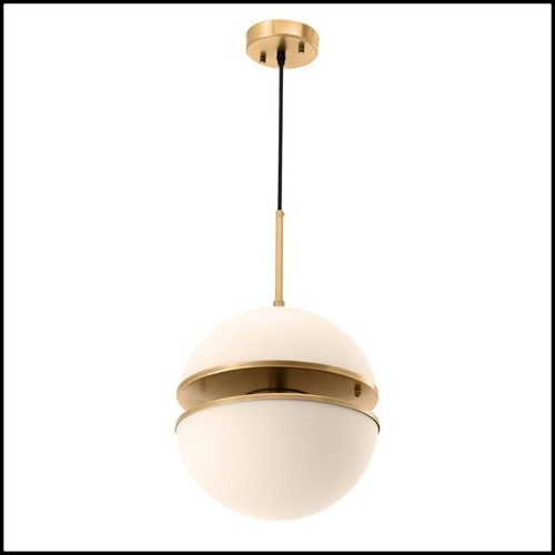 Suspension avec structure finition laiton antique et verre blanc 24-Sphericals Single