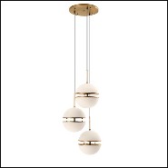 Suspension triple avec structure finition laiton antique et verre blanc 24-Sphericals Triple