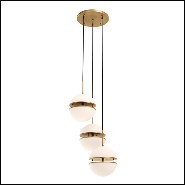 Suspension triple avec structure finition laiton antique et verre blanc 24-Sphericals Triple