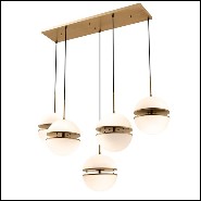 Hanging lamp with structure in antique brass finish and five light with white glass 24-Sphericals Five