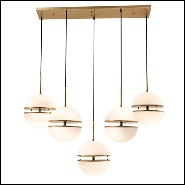 Hanging lamp with structure in antique brass finish and five light with white glass 24-Sphericals Five