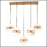 Hanging lamp with structure in antique brass finish and five light with white glass 24-Sphericals Five