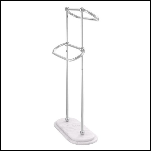 Porte-serviettes avec structure en acier inoxydable poli et base en marbre blanc 24-Nelly S
