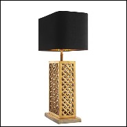 Table lamp with structure in vintage brass finish and black velvet lampshade 24-Opera squared