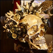 Sculpture skull made in marble dust resin and chromed in gold finish PC-Skull Golden Youth