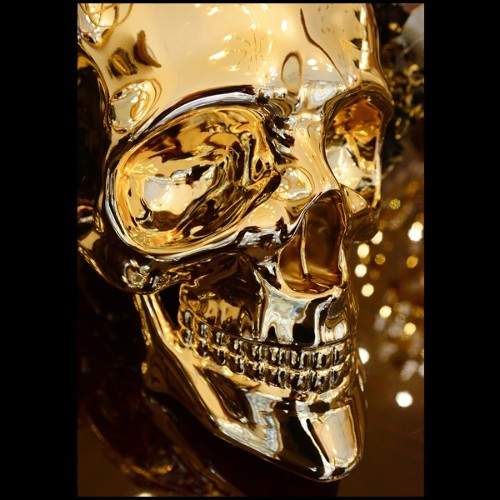 Sculpture crâne réalisé en résine de poussière de marbre et chromée finition Gold PC-Skull Golden Youth