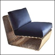 Fauteuil revêtu en velours bleu et avec structure de base en acier inoxydable poli finition Gold 150-Alina