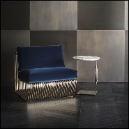 Fauteuil revêtu en velours bleu et avec structure de base en acier inoxydable poli finition Gold 150-Alina