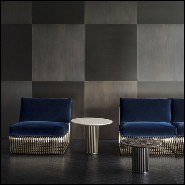 Fauteuil revêtu en velours bleu et avec structure de base en acier inoxydable poli finition Gold 150-Alina