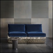 Fauteuil revêtu en velours bleu et avec structure de base en acier inoxydable poli finition Gold 150-Alina