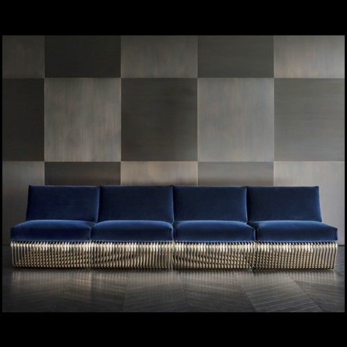 Fauteuil revêtu en velours bleu et avec structure de base en acier inoxydable poli finition Gold 150-Alina