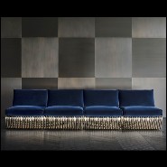 Fauteuil revêtu en velours bleu et avec structure de base en acier inoxydable poli finition Gold 150-Alina