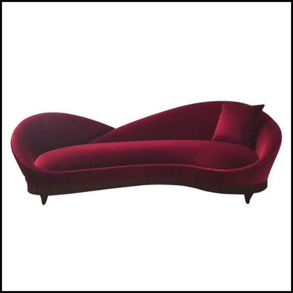 Sofa with structure in solid mate varnished mahogany wood covered with red velvet fabric 119-Red Heart