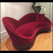 Sofa with structure in solid mate varnished mahogany wood covered with red velvet fabric 119-Red Heart