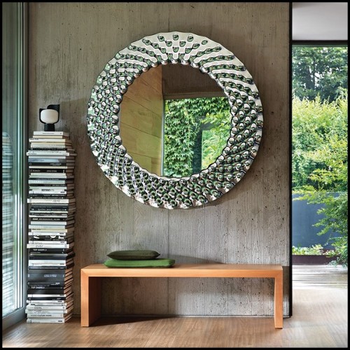 Mirror with high temperature fused glass 6mm thickness and in back silvered finish 146-Glass Pearl Round