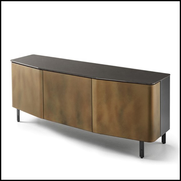 Sideboard with structure in lacquered wood and doors in curved acid-etched glass in gold brown finish 146-Flat Glass