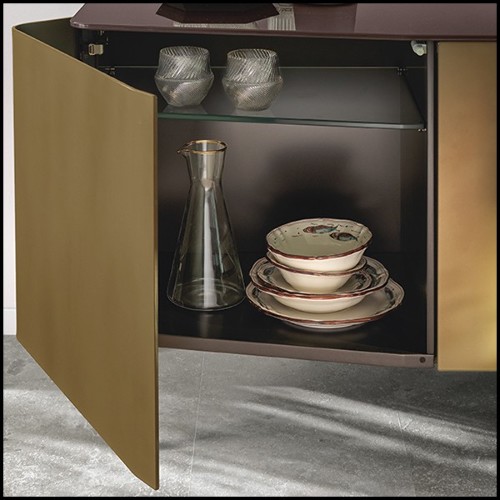 Sideboard with structure in lacquered wood and doors in curved acid-etched glass in gold brown finish 146-Flat Glass