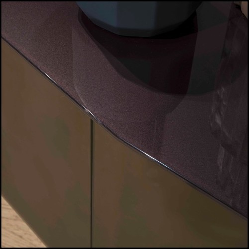 Sideboard with structure in lacquered wood and doors in curved acid-etched glass in gold brown finish 146-Flat Glass
