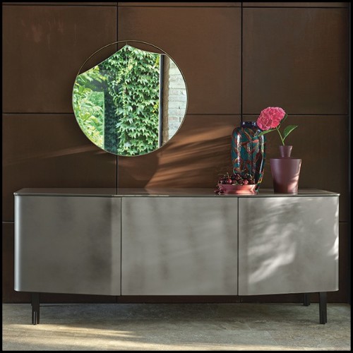 Sideboard with structure in lacquered wood and doors in curved acid-etched glass in gold brown finish 146-Flat Glass