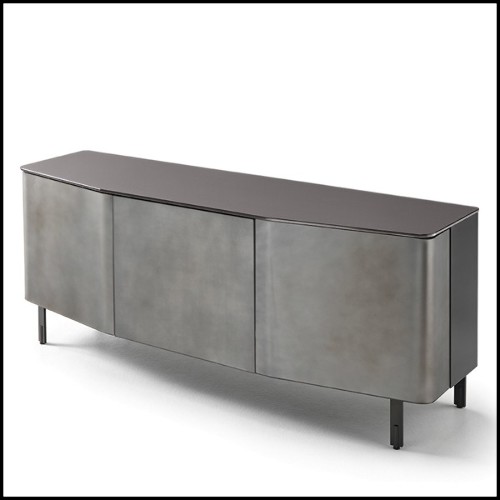 Sideboard with structure in lacquered wood and doors in curved acid-etched glass in gold brown finish 146-Flat Glass