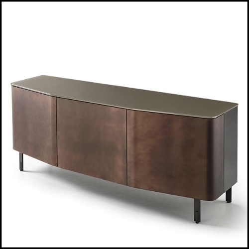 Sideboard with structure in lacquered wood and doors in curved acid-etched glass in gold brown finish 146-Flat Glass