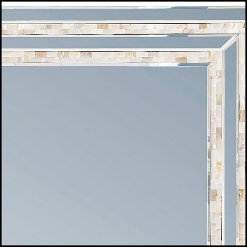 Mirror with rectangular mirror glass and with internal double frame in mother of pearl nacre mosaic 162-Mother Pearl Nacre