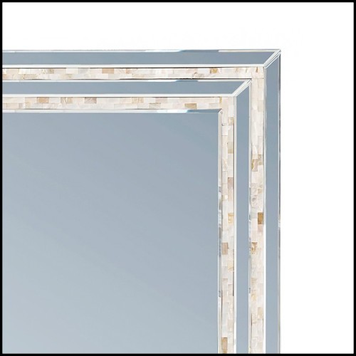 Mirror with rectangular mirror glass and with internal double frame in mother of pearl nacre mosaic 162-Mother Pearl Nacre