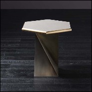 Table d'appoint avec base et structure en bronze massif et plateau recouvert de cuir véritable naturel ou en marbre 150-Transfer
