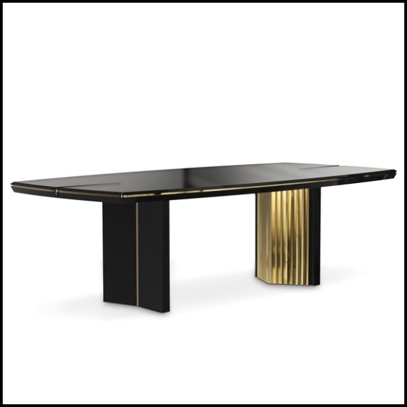 Dining table with wooden black lacquered top and structure and with gold plated solid polished brass trim 164-Maxima