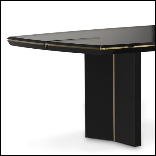 Dining table with wooden black lacquered top and structure and with gold plated solid polished brass trim 164-Maxima