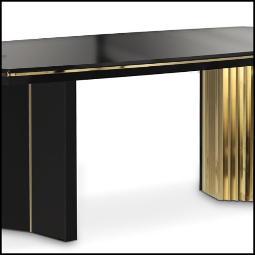 Dining table with wooden black lacquered top and structure and with gold plated solid polished brass trim 164-Maxima