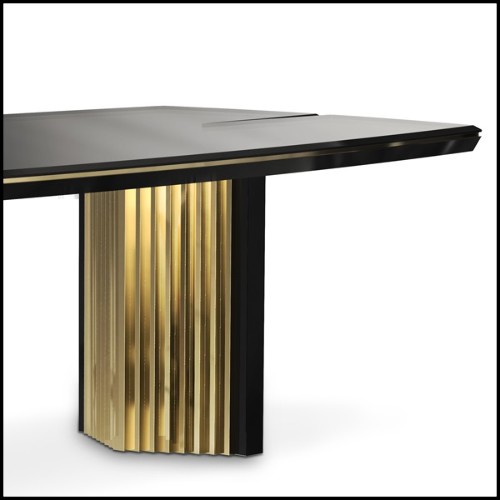 Dining table with wooden black lacquered top and structure and with gold plated solid polished brass trim 164-Maxima