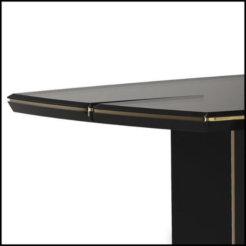 Dining table with wooden black lacquered top and structure and with gold plated solid polished brass trim 164-Maxima